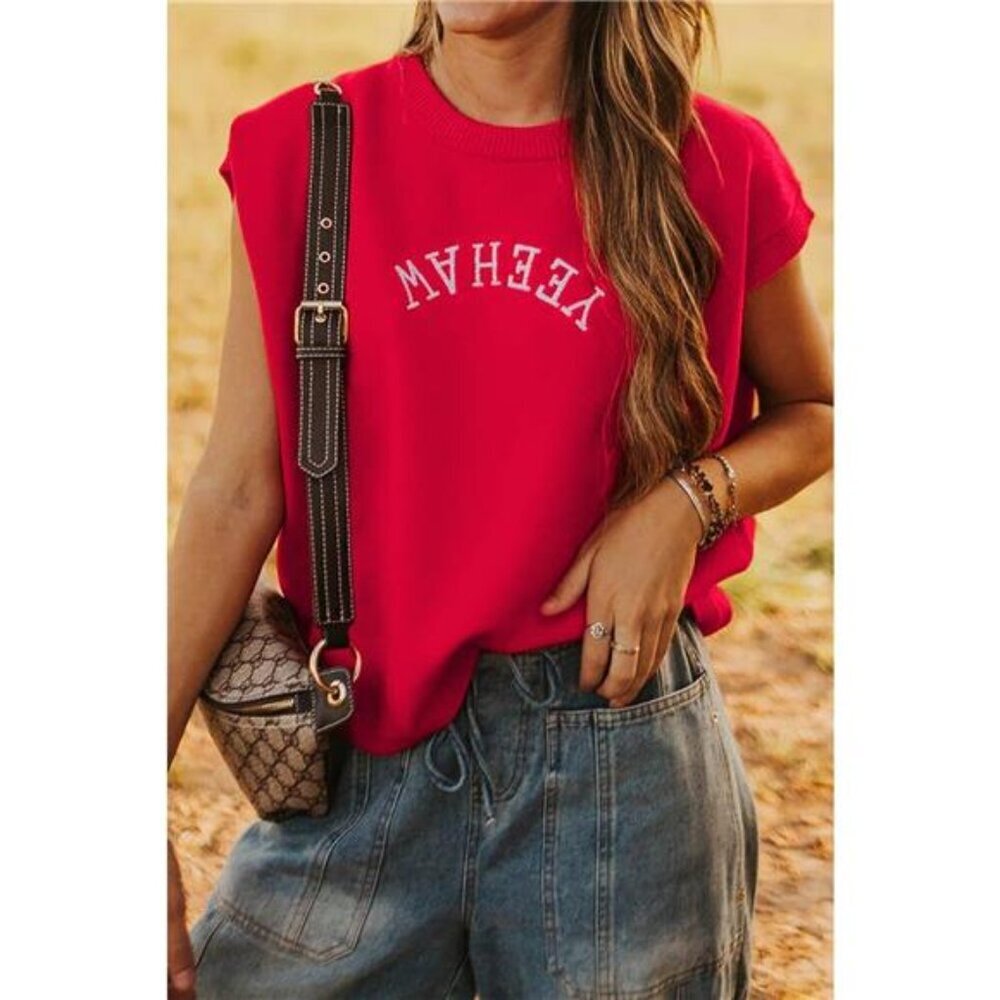 Letter Embroidered Sleeveless Knit Sweater Vest